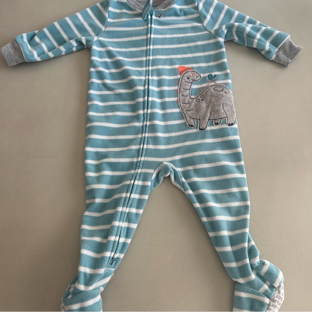 Carter's Teal Striped Dinosaur Footie